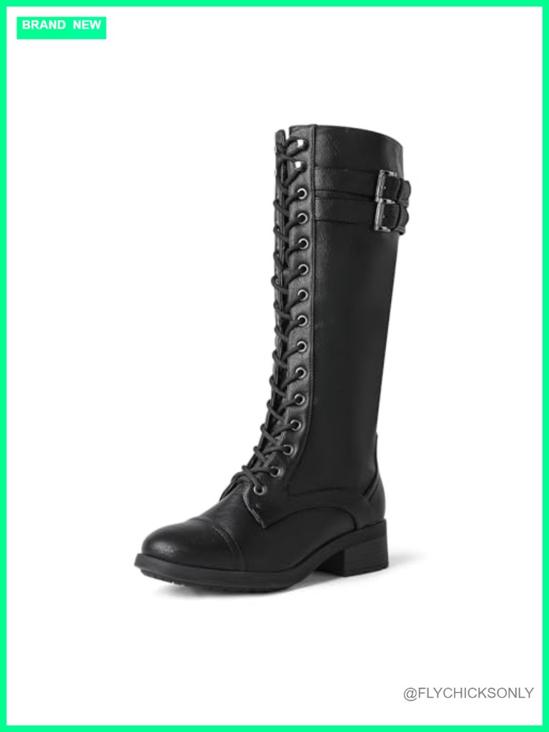 Faux Leather Knee High Combat Boots With Faux Fur Lining